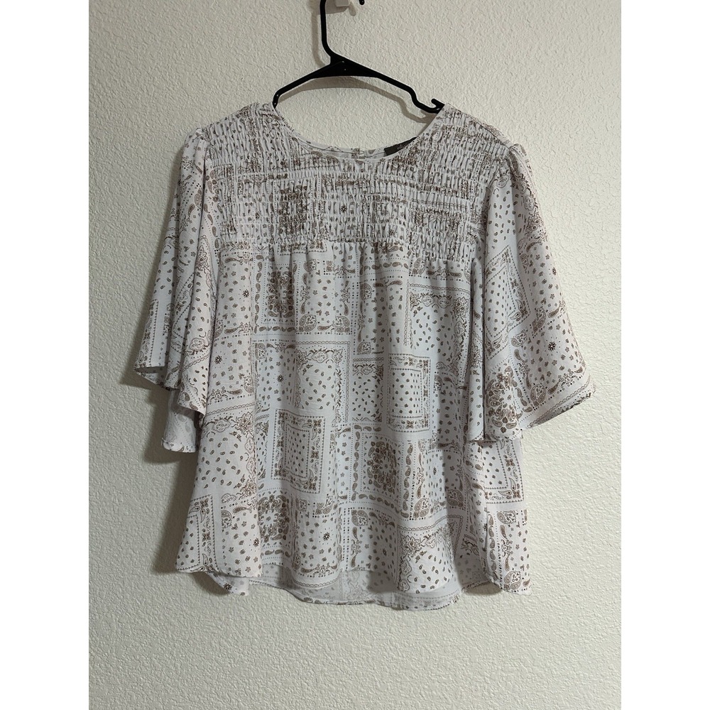 Paisley Flowy Blouse Womens L Brown White Cowgirl‎ Western Cottagecore